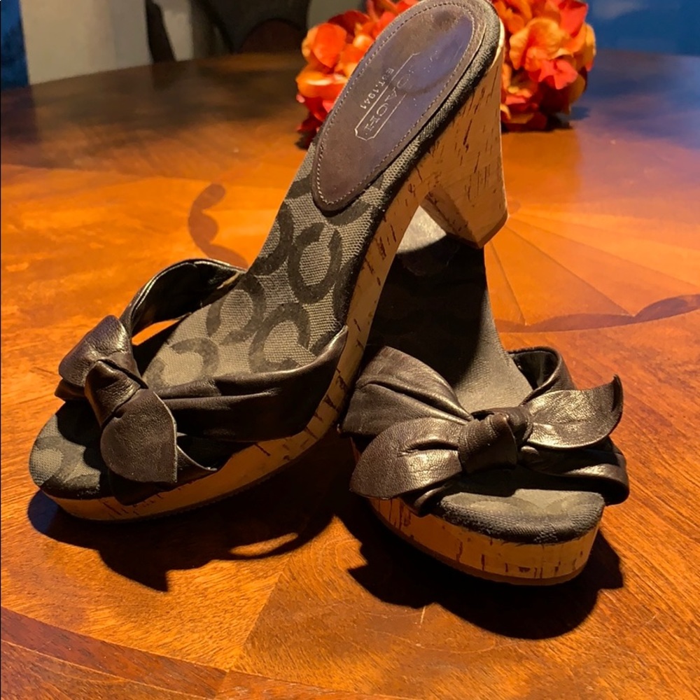 Coach Black Leather Bow Wedges (Karen) - Size 6.5B